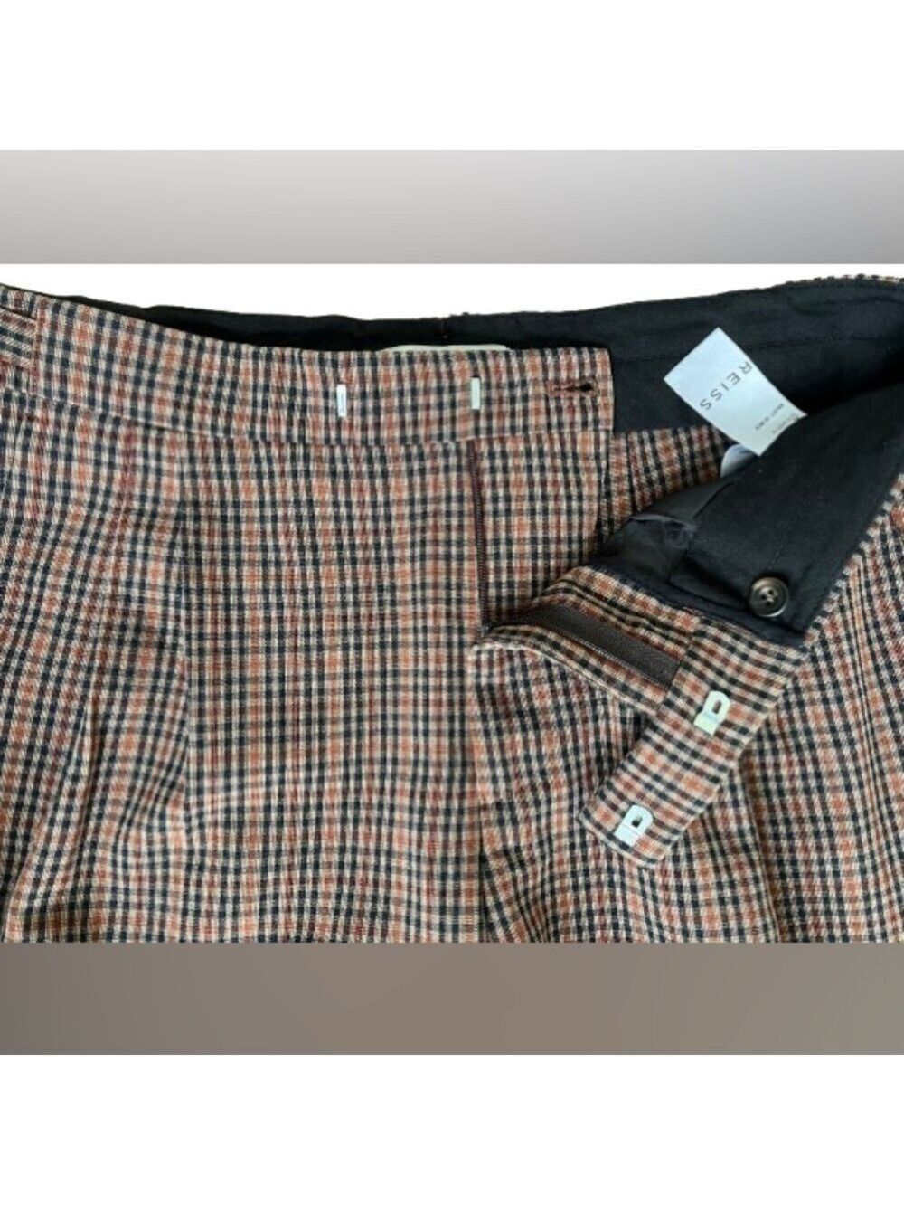 Reiss Brown Orange Mini Plaid Cuffed Tapered Trousers Pants
Size 30 - Picture 6 of 13